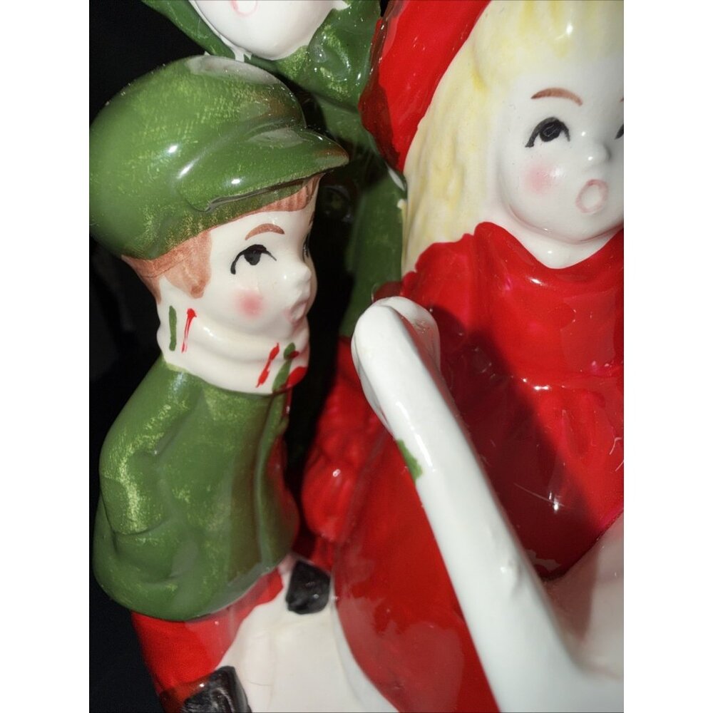 Christmas Carolers Music Box Vintage Ceramic Silent Night Rotates Works 8”Lx5”W - Picture 11 of 16